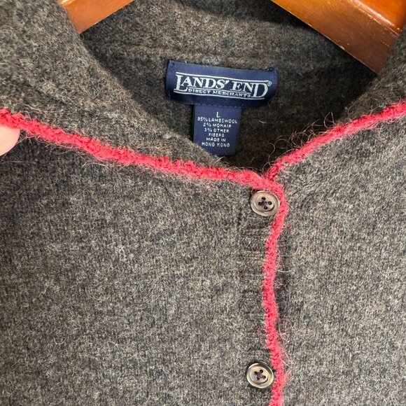 90s Vintage Lands End Brown Red Wool Mohair Blend Hooded Cardigan Sweater Size L - Picture 6 of 14